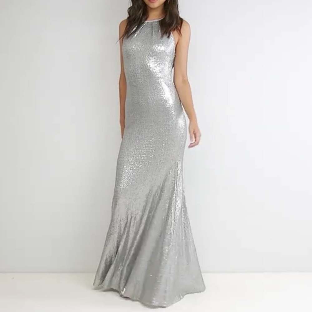 NWT ASOS NYE silver sequin mermaid / fishtail gown